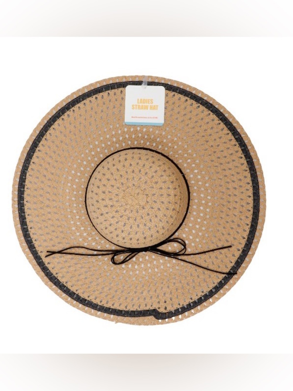 Ladies Straw Sun Hat with Black Trim and Bow (NWT)